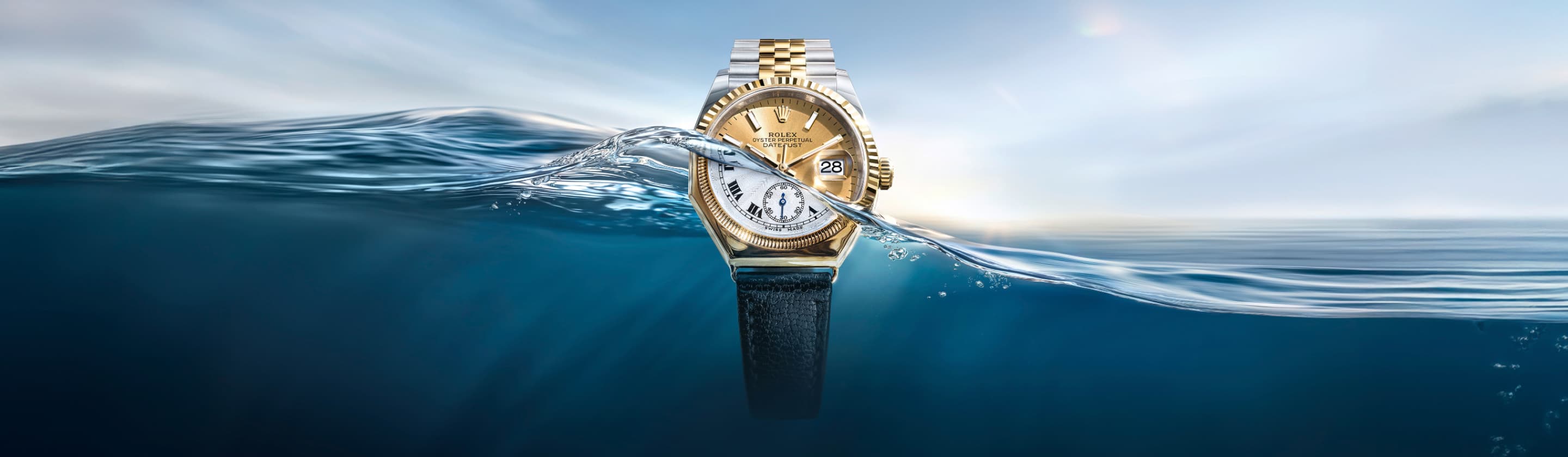 Rolex Oyster watch emerging from water